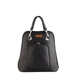 Women’s Black Vegan Leather Backpack – Top Handle Daypack